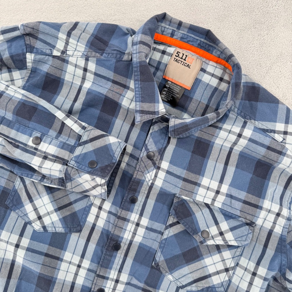 5.11 Tactical Men's Plaid Long‎ Sleeve Button Up Shirt  Blue Extra Large